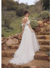 Detachable Straps Beaded Ivory Lace Tulle Sparkly Wedding Dress